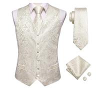 AHIOJEGX Chaleco Traje Chaleco de Seda for Hombre, Corbata, Jacquard, Estilo Western, pañuelo y Gemelos(Color 3,M)