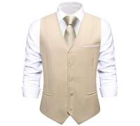 AHIOJEGX Chaleco Traje Chaleco de Seda for Hombre, Liso, Ajustado, con Corbata, pañuelo y Gemelos.(Color 6,L)