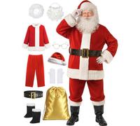 Ahititi Disfraz de Papá Noel para Hombre Traje de Papá Noel de Lujo para Adulto Rojo 10pzs Traje de Papá Noel Profesional Fiesta Cosplay de Navidad XL