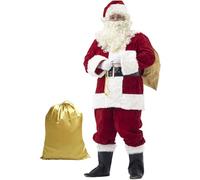 Ahititi Trajes de Papá Noel para Hombres, Conjunto de Disfraces de Navidad de Terciopelo de Lujo para Adultos (10 pcs) M