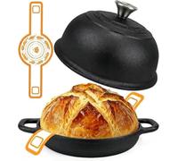 AHJ Pre-Curtido Olla de Hierro Fundido para Hornear Pan,24cm Dutch Oven | Cacerola Holandesa con Tapa, 4.7L Dutch Oven con Cesta de Fermentación, para Cocinar,Hornear,Estofar y Asar