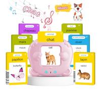 AHJ Tarjetas Flash Parlantes Bilingües (Francés e Inglés), Tarjetas Educativas para Niños y Niñas de 2 3 4 5 6 Años, con 112 Tarjetas Educativas de Doble Cara y 224 Palabras (Rosa)