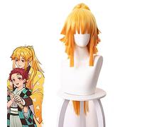 AHJSN Se aplica a Anime Demon Slayer Kimetsu no Yaiba Agatsuma Zenitsu Peluca Cosplay Disfraz Larga Cola de Caballo Pelucas de Pelo Sintético Resistente al Calor