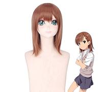 AHJSN Se aplica a Toaru Kagaku No Railgun Misaka Mikoto Cosplay peluca marrón 40 cm corto recto resistente al calor sintético pelucas + gorro de peluca