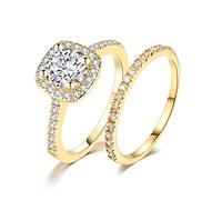 Ahloe Jewelry Alianzas de boda con halo de dos en uno, chapado en oro blanco de 18 quilates, con circonita cúbica para mujer, talla 4-12, Piedra, circonita