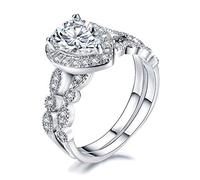 AHLOE JEWELRY Anillos de boda chapados en oro blanco de 18 quilates para mujer, alianzas de compromiso, juego de novia con forma de pera de 1,5 quilates, circonita cúbica de 1,5 quilates, talla 6-10