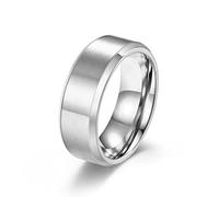 Ahloe Jewelry Anillos de titanio para hombre, alianzas de boda de acero inoxidable cepillado mate, de compromiso, plata, oro negro, borde biselado, tamaño 7-13 blanco