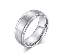 Ahloe Jewelry Anillos de titanio para hombre, alianzas de boda de acero inoxidable cepillado mate, plata, negro, oro, borde biselado, tamaño 7-13, Madera, circonita
