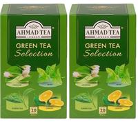 Ahmad Tea Green Tea Selection - Surtido de té verde - Clásico, jazmín, menta, limón - Envuelto individualmente y sellado con aroma - 20 bolsitas de té con cinta (Paquete de 2)