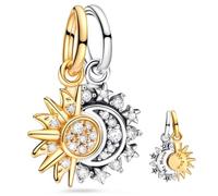 Ahokei Colgante para mujer, colgante para pulsera, sol, luna, plata, amuletos y cuentas para mujer, colgantes de sol, colgantes dorados para momentos, divisible, para cadenas, regalo para mujeres