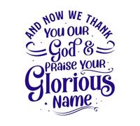 Ahora damos gracias a Dios y alabamos tu glorioso nombre. Pegatinas de pared de vinilo 41x48cm Cultura del tatuaje Azul oscuro