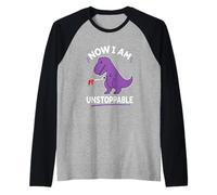 Ahora Soy imparable púrpura T Rex Divertido Camiseta Manga Raglan