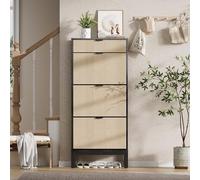 Ahorro de espacio para entradas - Zapatero estrecho de madera con 3 puertas abatibles y 1 cajón - Estantes ajustables y patas metálicas - Organización moderna y discreta para recibidor, pasillo
