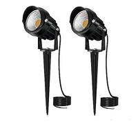 AHOTSUK 2PCS Foco Proyector Exterior Foco COB LED con Estaca Lámpara Luz Blanco Cálido IP66 12V 24V 10W Impermeable LED Bombilla Exteriores para Jardín Aire Libre Césped Patio Decoración
