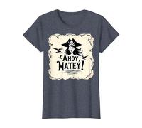 Ahoy, Matey! Pirata Mujeres Aventura Mar Bucanero Camiseta, Mujer, Azul Jaspeado, XS