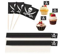 AHQiZFX Paquete de 100 palillos de dientes, palillos de dientes de cóctel pirata, banderas para tartas, palillos de dientes pequeños, mini palillos de dientes, adornos para cupcakes, decoraciones para