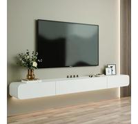 Ahtadums Madera Maciza Mueble TV Suspendido Moderna con 2 Cajones, Pintura en Aerosol Mate Mueble TV Flotante, no Requiere Montaje, Consola Multimedia para Sala de Estar (Blanco B, 200cm)