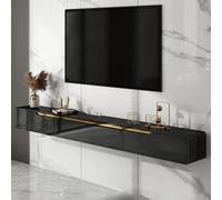 Ahtadums Madera Maciza Mueble TV Suspendido Moderna con 2 Cajones, Pintura en Aerosol Mate Mueble TV Flotante, no Requiere Montaje, Consola Multimedia para Sala de Estar (Negro A, 180cm)