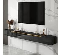 Ahtadums Madera Maciza Mueble TV Suspendido Moderna con 2 Cajones, Pintura en Aerosol Mate Mueble TV Flotante, no Requiere Montaje, Consola Multimedia para Sala de Estar (Negro A, 200cm)