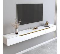 Ahtadums Madera Maciza Mueble TV Suspendido Moderna con 2 Cajones, Pintura en Aerosol Mate Mueble TV Flotante, no Requiere Montaje, Consola Multimedia para Sala de Estar (Blanco A, 180cm)