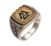 AHTCPO Anillo Auténtico Dragón Vikingo de Plata 925 y Cobre - Joyería Tribal Nórdica Hecha a Mano para Hombres, Anillo Ajustable de Guerrero Rúnico para Meñique Índice(Odin's Knot,9)