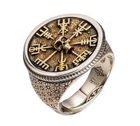 AHTCPO Anillo de Plata 925 Cráneo Vikingo Jefe Legendario para Hombres - Banda Abierta Ajustable con Incrustaciones de Cobre(13)