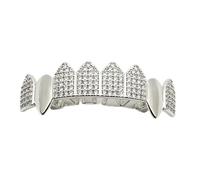 AHTCPO Diseño de Brackets Dentales Ocho Dientes Colmillos de Vampiro Full Diamante, Bañados en Oro y Plata Estilo Hip-Hop Joya Dental Unisex Regalo de Moda(Silver,Upper teeth)