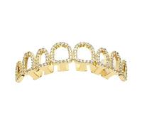 AHTCPO Diseño Funda Dental Ocho Dientes Calada con Piedras Completas, Bañada en Oro y Plata Joya Dental Hip-Hop Regalo Moda Unisex(Gold,Upper teeth)