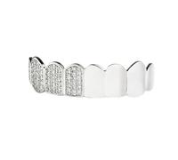 AHTCPO Diseño Funda Dental Ocho Dientes Incrustada con Circonita, Bañada en Oro y Plata Estilo Hip-Hop Divertido Joya Dental Regalo Moda Unisex(Silver,Set)