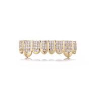 AHTCPO Fila Doble de Cz Completamente Iced Out Grillz Hip Hop Completos - Chapado en Oro 18k, Estilo Rapero, Fiesta, Ropa Urbana Calle y Cosplay(Gold,Lower)