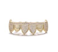 AHTCPO Gota Cz Iced Out Grillz de Hip Hop Completos - Chapado en Oro & Plata 18k, para Hombres y Mujeres, Perfecto para Estilo Rapero, Fiesta Cosplay(Gold,Lower teeth)
