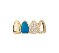 AHTCPO Grillz Calado Mixto Efecto Espejo con Gotas de Aceite Circonita Micro Incrustada Bañada en Oro y Plata 18K Joya Regalo para Hombres y Mujeres(Gold)