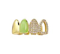 AHTCPO Grillz Calado Mixto Efecto Espejo con Gotas de Aceite Circonita Micro Incrustada Bañada en Oro y Plata 18K Joya Regalo para Hombres y Mujeres(Custom)