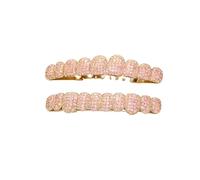 AHTCPO Grillz Dental de Diamante Multicolor con Hielo, Hip Hop para Disfraz Rapero, Joyería y Accesorios Hombre Mujer(Golden Pink Diamond,Upper)