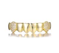 AHTCPO Medio-bling Medio-liso Grillz de Hip Hop Completos - Chapado en Oro & Plata 18k, Pavimentado Cz Claro Joyas Bucales Bling Dentales Estilo Rapero, Fiesta, Cosplay(Gold,Set)