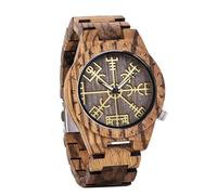 AHTCPO Reloj de Madera Vintage Vikingo para Hombre, Reloj de Ébano con Runas Nórdicas Vikingas, Reloj de Cuarzo Analógico de Moda Ajustable(Light Brown)