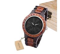 AHTCPO Relojes De Madera Vegvisir, Hombres Vikingos Joyería, Mito Nórdico Vintage Runas Círculo, Brújula Reloj de Madera, Hecho a Mano Grabado Caja de Madera de Regalo