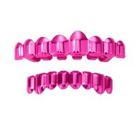 AHTCPO Rosa Electrochapado Hip-Hop Brillante Set Rejilla Dental para Unisex | Dientes Sup Inf Removibles Dientes Falsos Halloween Accesorio Moda Joyería Fantasía Regalo para Rapero Fiesta
