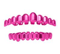 AHTCPO Rosa Electrochapado Hip-Hop Brillante Set Rejilla Dental para Unisex | Dientes Sup Inf Removibles Dientes Falsos Halloween Accesorio Moda Joyería Fantasía Regalo para Rapero Fiesta