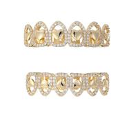 AHTCPO Set de Grillz Recorte Corazón Tono Oro & Plata - Hip Hop para Joyas Gorra Elegantes Fiesta Única Hombres Mujeres Deslumbrante(Gold,Upper teeth)