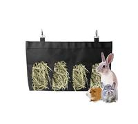 AHUAN Multi-Ventana Comedero de Heno Engrosado Tejido Oxford 600d Bolsa de Heno de Conejo Impermeable con Ganchos Metálicos para Jardín, Balcón(Negro,L)
