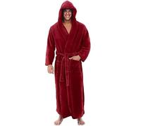 AHUFGN Bata De Invierno para Hombres Albornoz Acogedor for Hombre, Bata de baño de Felpa hasta la Rodilla, Bata de baño de Felpa Alargada cálida de Invierno for Hombre de Manga Larga(Red,XXXL)