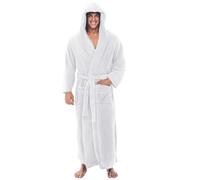 AHUFGN Bata De Invierno para Hombres Albornoz Acogedor for Hombre, Bata de baño de Felpa hasta la Rodilla, Bata de baño de Felpa Alargada cálida de Invierno for Hombre de Manga Larga(White,XL)