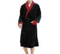 AHUFGN Bata De Invierno para Hombres Albornoz Unisex, camisón de Invierno for Hombre con Felpa de Lana Coral, Bata de Manga Larga con Bolsillos en la Cintura, Ropa de casa acogedora(Black Red,XL)