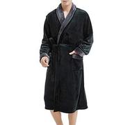 AHUFGN Bata De Invierno para Hombres Albornoz Unisex, camisón de Invierno for Hombre con Felpa de Lana Coral, Bata de Manga Larga con Bolsillos en la Cintura, Ropa de casa acogedora(Black Gray,L)