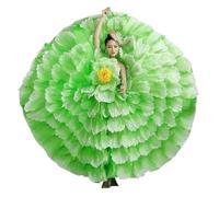 AHUFGN Falda Flamenca Mujer Falda de Baile Flamenco, Traje, Ropa actuación Moderna, Faldas pétalos, Vestido(Green 720,M)