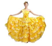 AHUFGN Falda Flamenca Mujer Falda de Baile Flamenco, Traje, Ropa actuación Moderna, Faldas pétalos, Vestido(Yellow 360D,L)