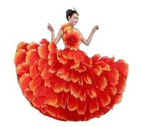 AHUFGN Falda Flamenca Mujer Falda de Baile Flamenco, Traje, Ropa actuación Moderna, Faldas pétalos, Vestido(540 Red,S)