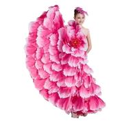 AHUFGN Falda Flamenca Mujer Falda de Baile Flamenco, Traje, Ropa actuación Moderna, Faldas pétalos, Vestido(Rose 360D,2XL)
