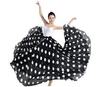 AHUFGN Falda Flamenca Mujer Falda de cintura alta for danza clásica, ropa baile flamenco, falda con estampado lunares, atuendo for actuación en el escenario(Black,360 degrees 85cm)